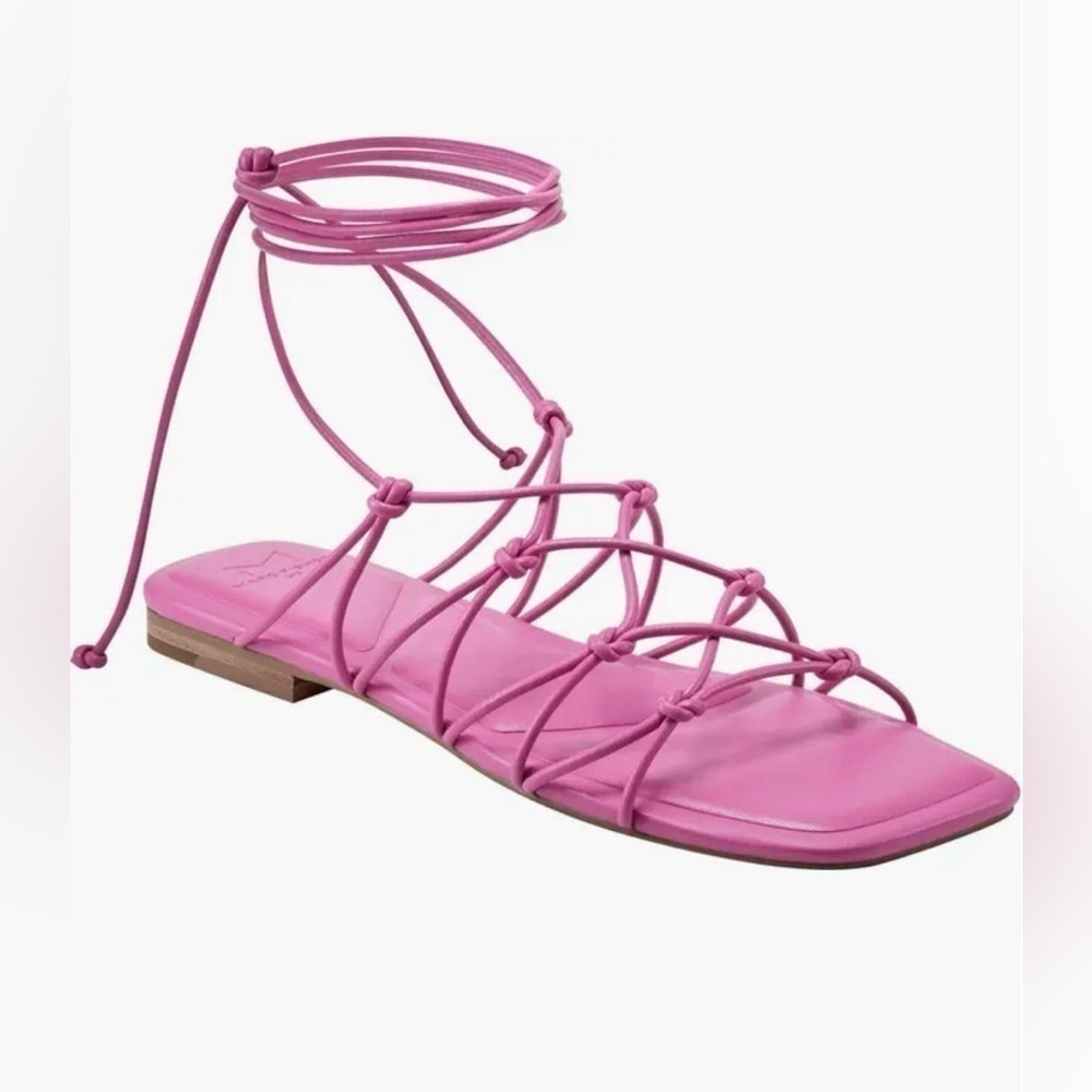 Marc Fisher Monnie Ankle Wrap Leather Pink Flat Sandal - NWT
